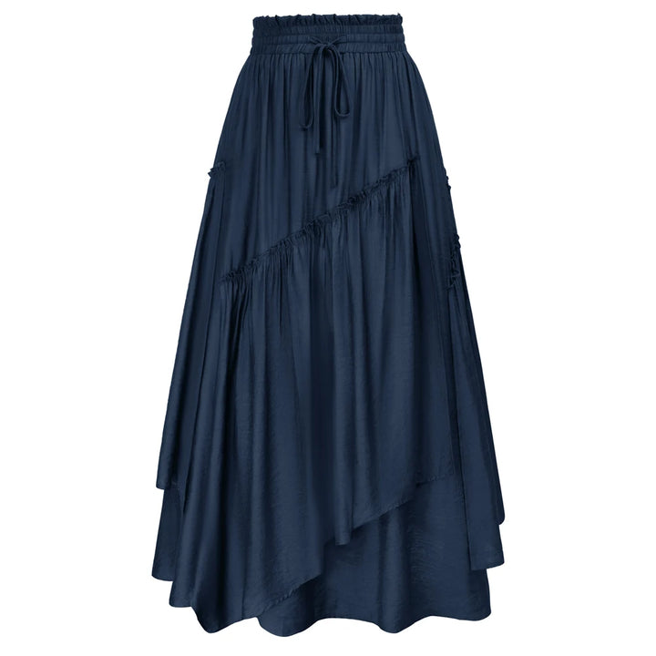 SD Women Renaissance Overlay Decorated Skirt Drawstring Waist Swing Skirt With Open Side Seam Pockets