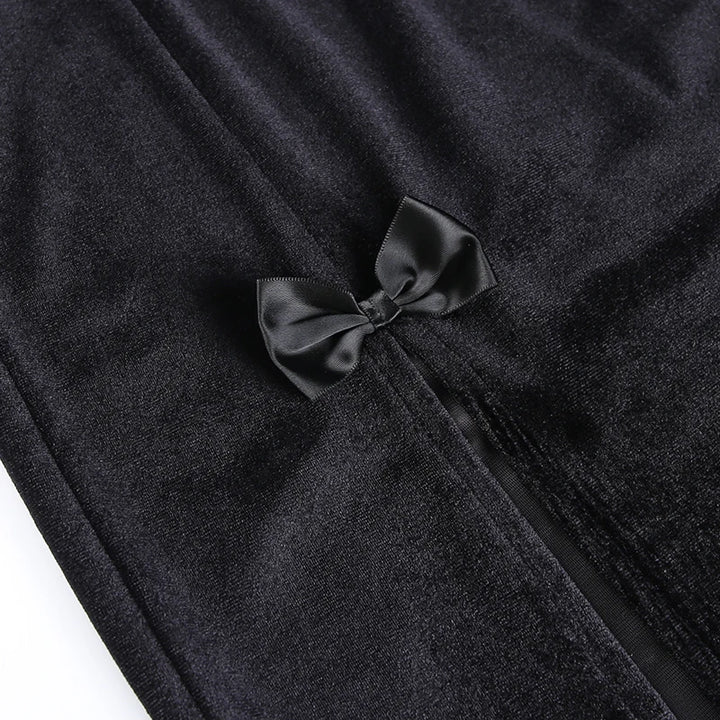 Velvet Bow Slit Maxi Skirt