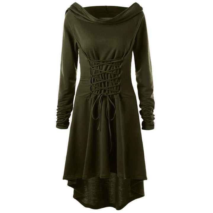 Medieval Women Archer Costume Long Sleeve Hooded Pixie Cosplay Dress Renaissance Femal Hunter Larp Robe Bandage Plus size s-4XL