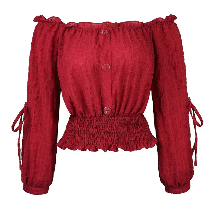 Womens Medieval Blouse Vintage Off Shoulder Shirts Half Sleeve Shirt Medieval Boho Blouses Pirate Crop Top Carnival Party Outfit