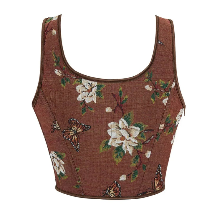 Retro Renaissance Women Clothing Going Out Cropped Top Lace Up Boned Floral Print Vest Tank Women Corset Plus Size