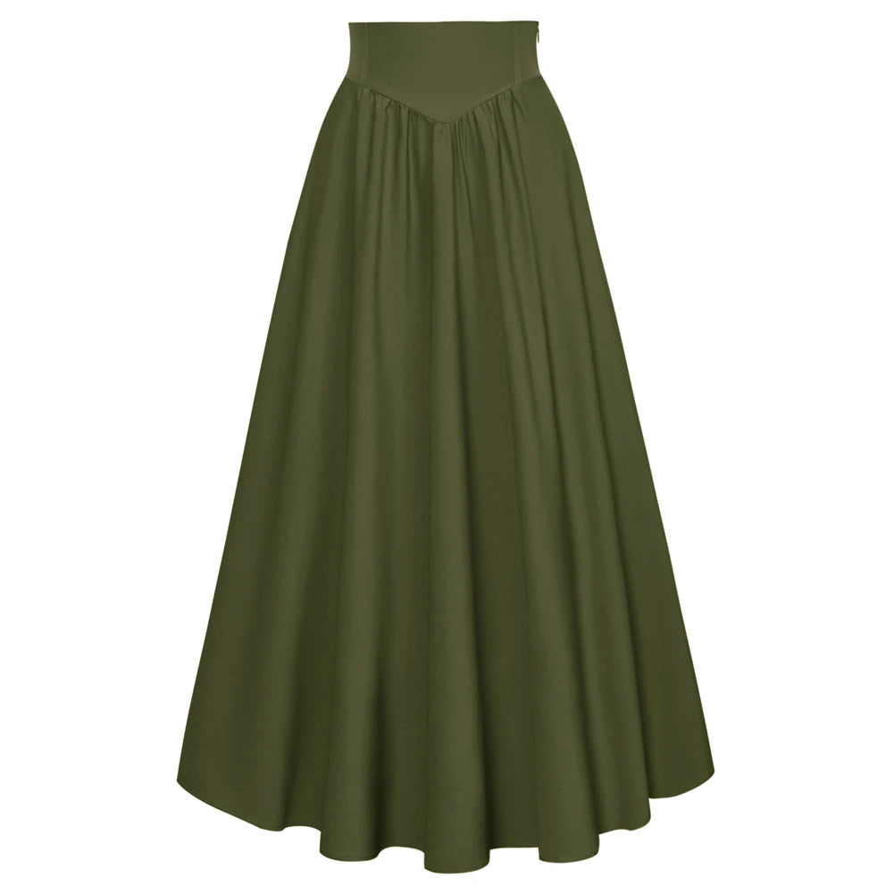 SD Women Renaissance Maxi Skirt Elastic High Waist Swing Skirt With Pockets