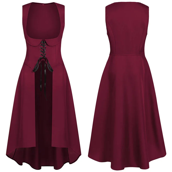 Medieval Women Renaissance Lace-Up Vest Dress Irregular Hem Dress Sleeveless Sweetheart U-Neck Gothic Pirate Cosplay Costume