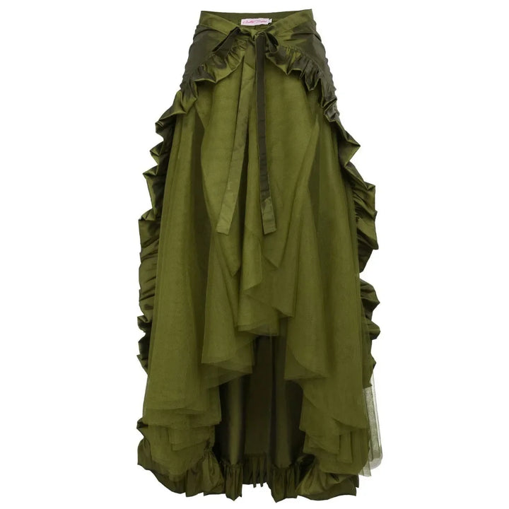 Women Gothic Steampunk Pirate Maxi Skirts Retro Renaissance Victorian Ruffled Hem A-Line Skirts Medieval Party Halloween Costume