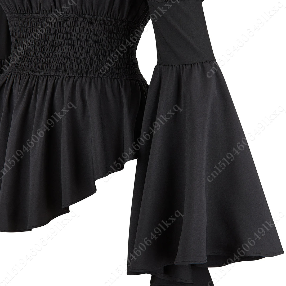 Medieval blouse women Long Sleeves Steampunk Pirate blouse Victorian Girls Gothic Costume Retro Shirt Black