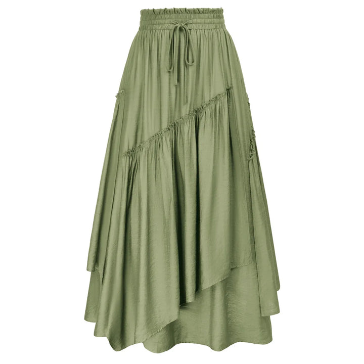 SD Women Renaissance Overlay Decorated Skirt Drawstring Waist Swing Skirt With Open Side Seam Pockets