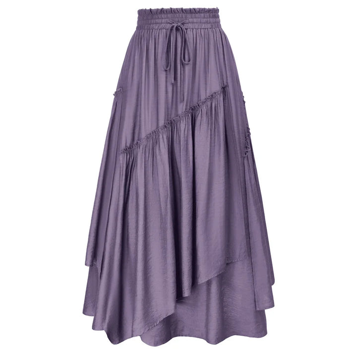 SD Women Renaissance Overlay Decorated Skirt Drawstring Waist Swing Skirt With Open Side Seam Pockets