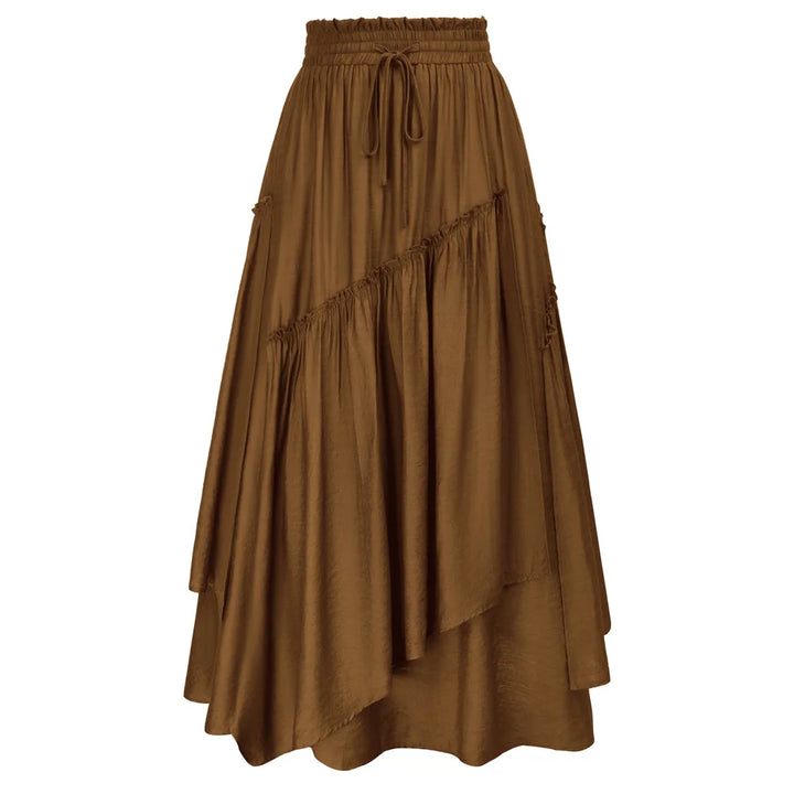 SD Women Renaissance Overlay Decorated Skirt Drawstring Waist Swing Skirt With Open Side Seam Pockets