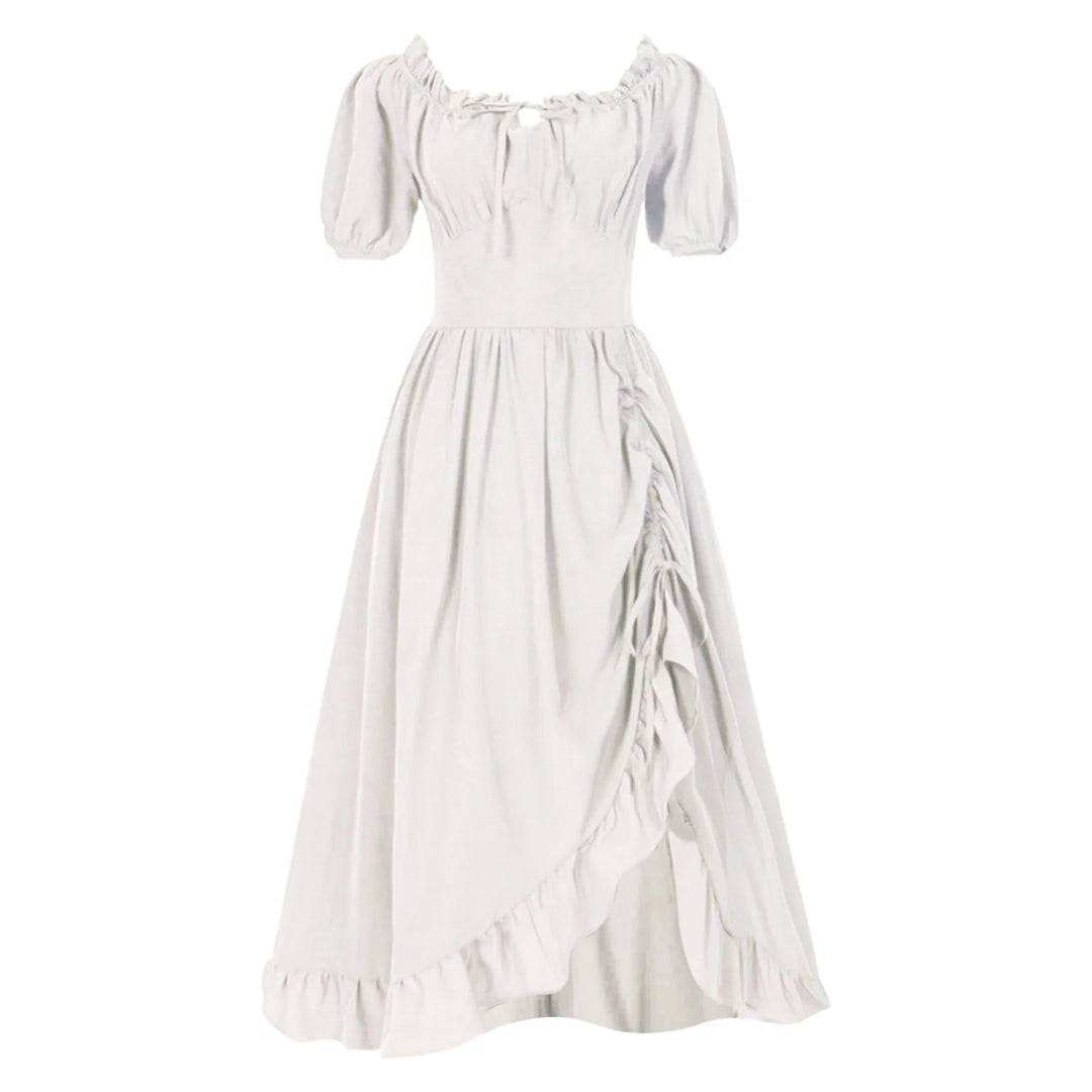 Women Elgant Party Dresses A Line Short Sleeve Square Neck Long Dresses Reteo Ruffle Drawstring Tunic Dress Medieval Costumes