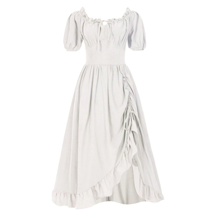 Women Elgant Party Dresses A Line Short Sleeve Square Neck Long Dresses Reteo Ruffle Drawstring Tunic Dress Medieval Costumes