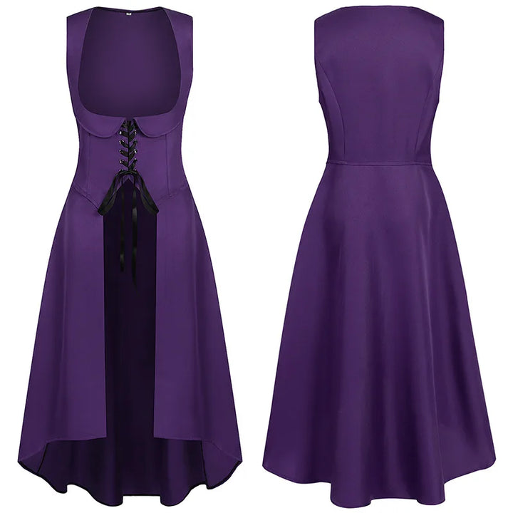 Medieval Women Renaissance Lace-Up Vest Dress Irregular Hem Dress Sleeveless Sweetheart U-Neck Gothic Pirate Cosplay Costume