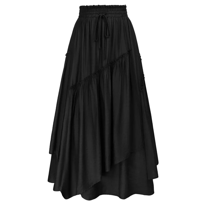 SD Women Renaissance Overlay Decorated Skirt Drawstring Waist Swing Skirt With Open Side Seam Pockets