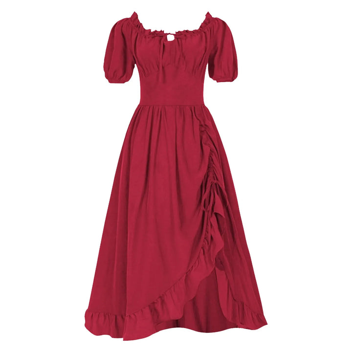 Women Elgant Party Dresses A Line Short Sleeve Square Neck Long Dresses Reteo Ruffle Drawstring Tunic Dress Medieval Costumes