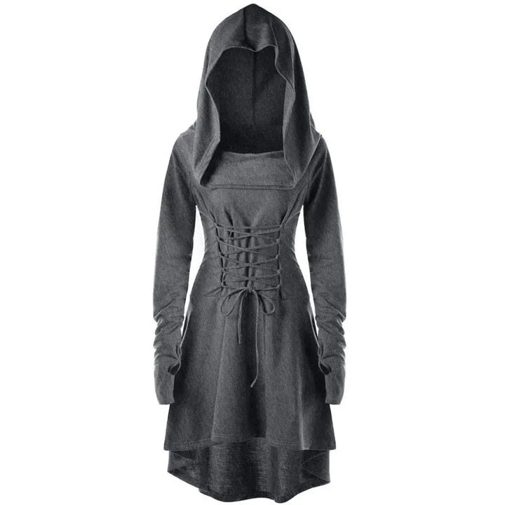 Medieval Women Archer Costume Long Sleeve Hooded Pixie Cosplay Dress Renaissance Femal Hunter Larp Robe Bandage Plus size s-4XL