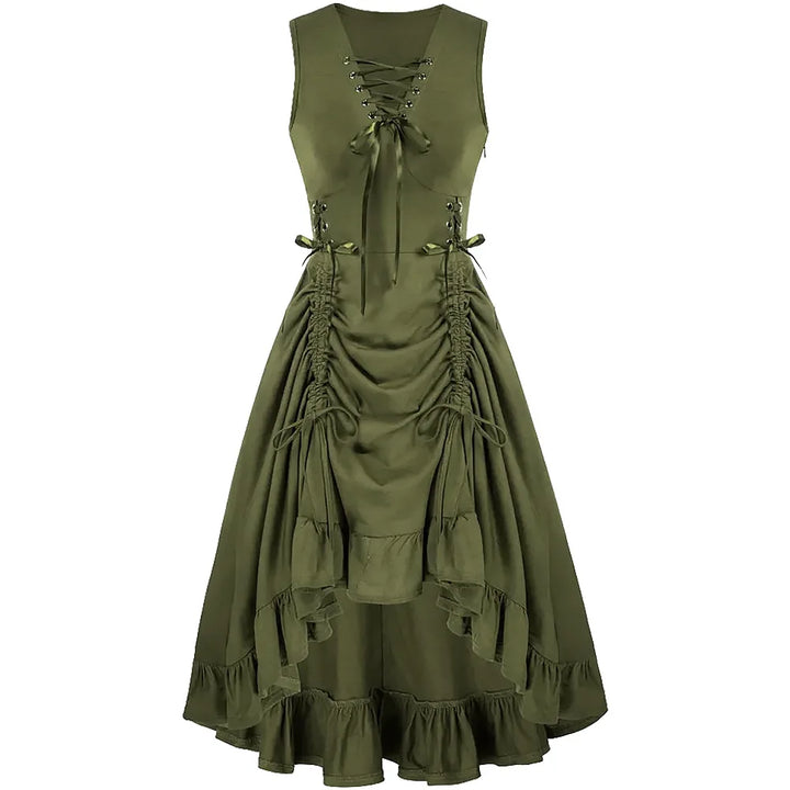 Womens Renaissance Steampunk Dress Lace Up High Low Dress Pirate Costume for Halloween Party