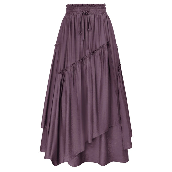 SD Women Renaissance Overlay Decorated Skirt Drawstring Waist Swing Skirt With Open Side Seam Pockets