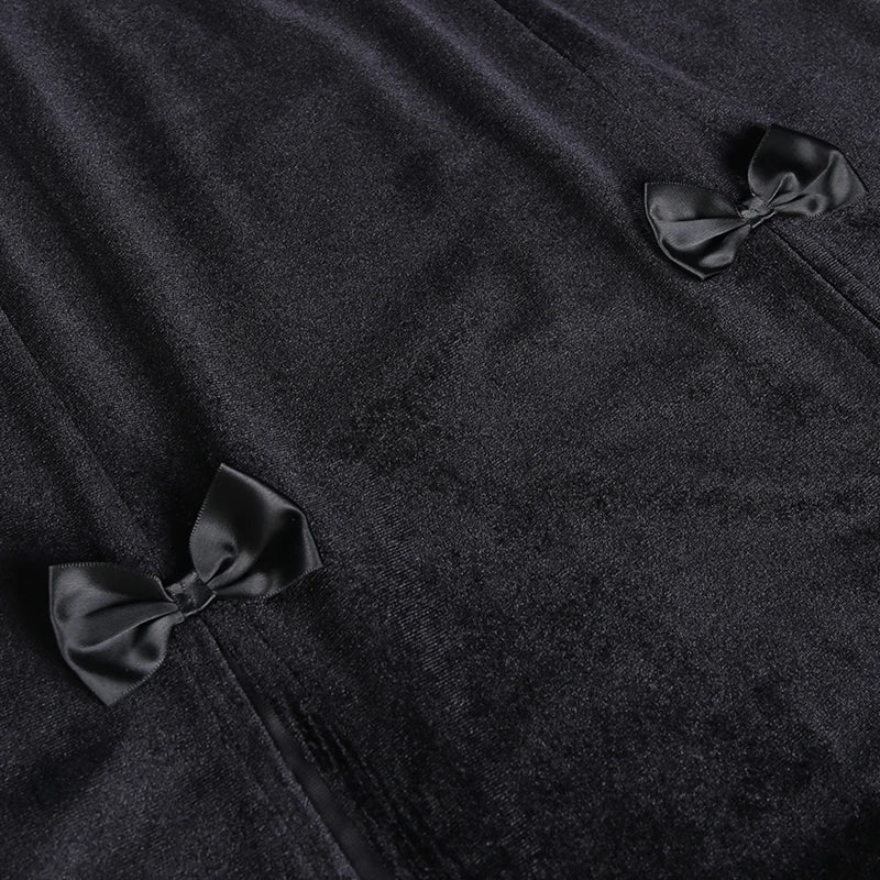 Velvet Bow Slit Maxi Skirt