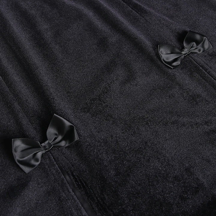 Velvet Bow Slit Maxi Skirt