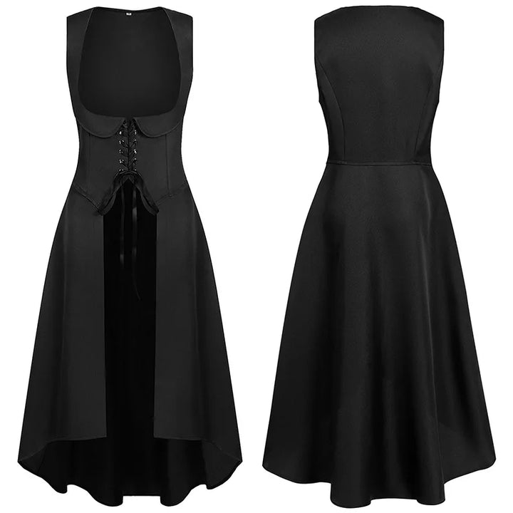 Medieval Women Renaissance Lace-Up Vest Dress Irregular Hem Dress Sleeveless Sweetheart U-Neck Gothic Pirate Cosplay Costume