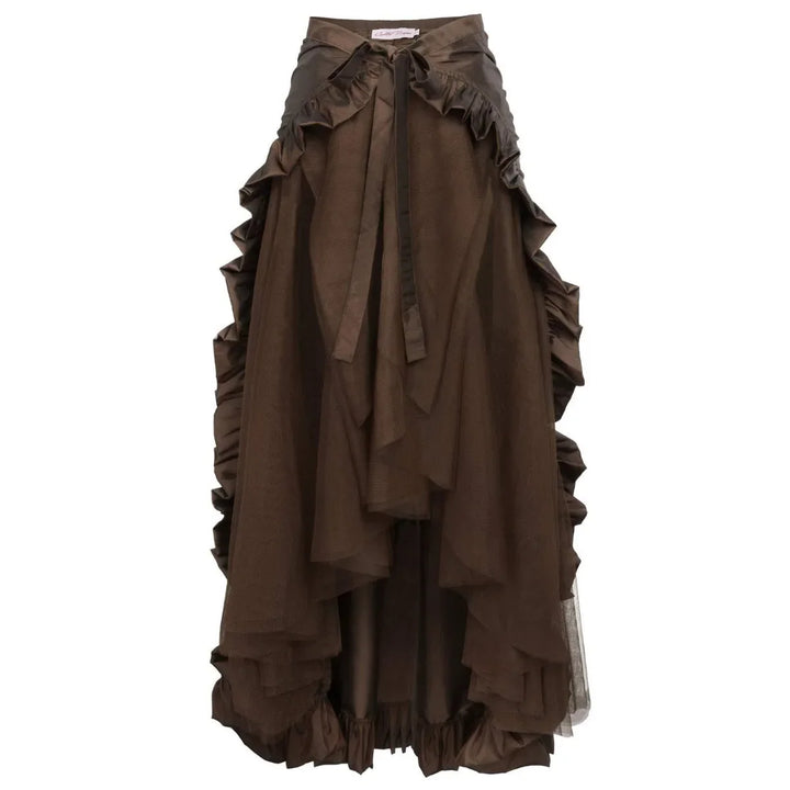 Women Gothic Steampunk Pirate Maxi Skirts Retro Renaissance Victorian Ruffled Hem A-Line Skirts Medieval Party Halloween Costume