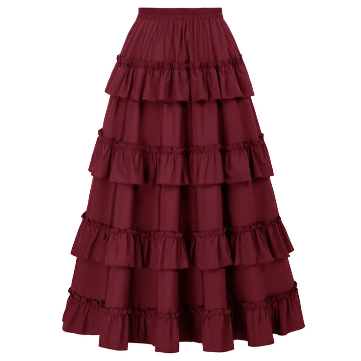 Women Skirts Vintage Renaissance Length Adjustable Skirt Elastic-Waist Ruffled Maxi Skirt Steampunk Gothic Halloween Costume