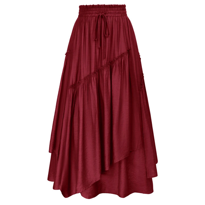 SD Women Renaissance Overlay Decorated Skirt Drawstring Waist Swing Skirt With Open Side Seam Pockets