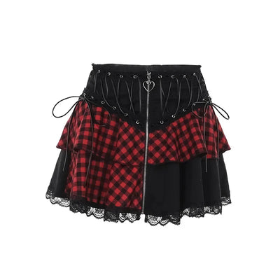Red Plaid Ruffle Skirt