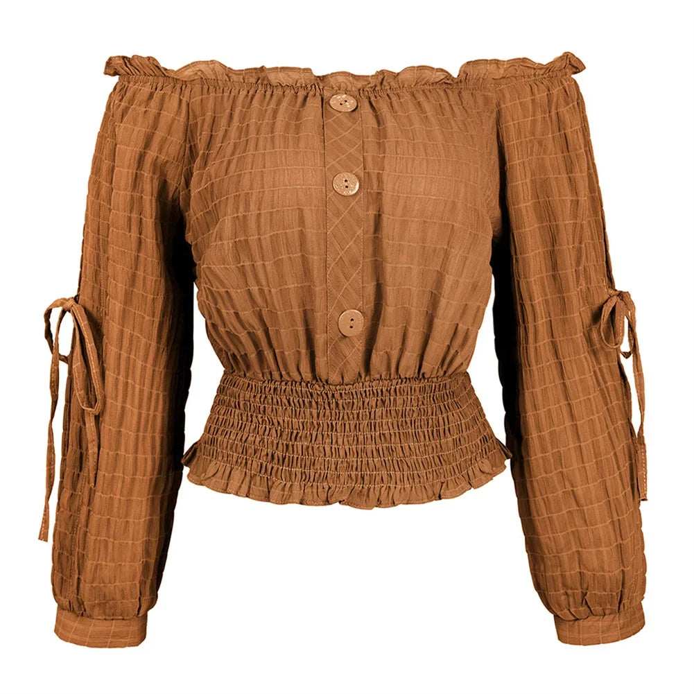 Womens Medieval Blouse Vintage Off Shoulder Shirts Half Sleeve Shirt Medieval Boho Blouses Pirate Crop Top Carnival Party Outfit