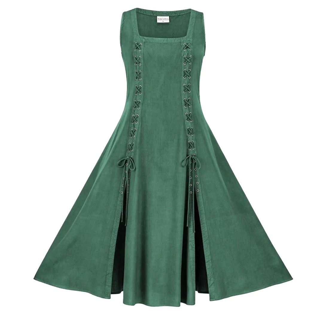 Medieval Viking Apron Overdress With Laced Classic Sleeveless Celtic Split Dresses Victorian Pirate Cosplay Renaissance Skirt