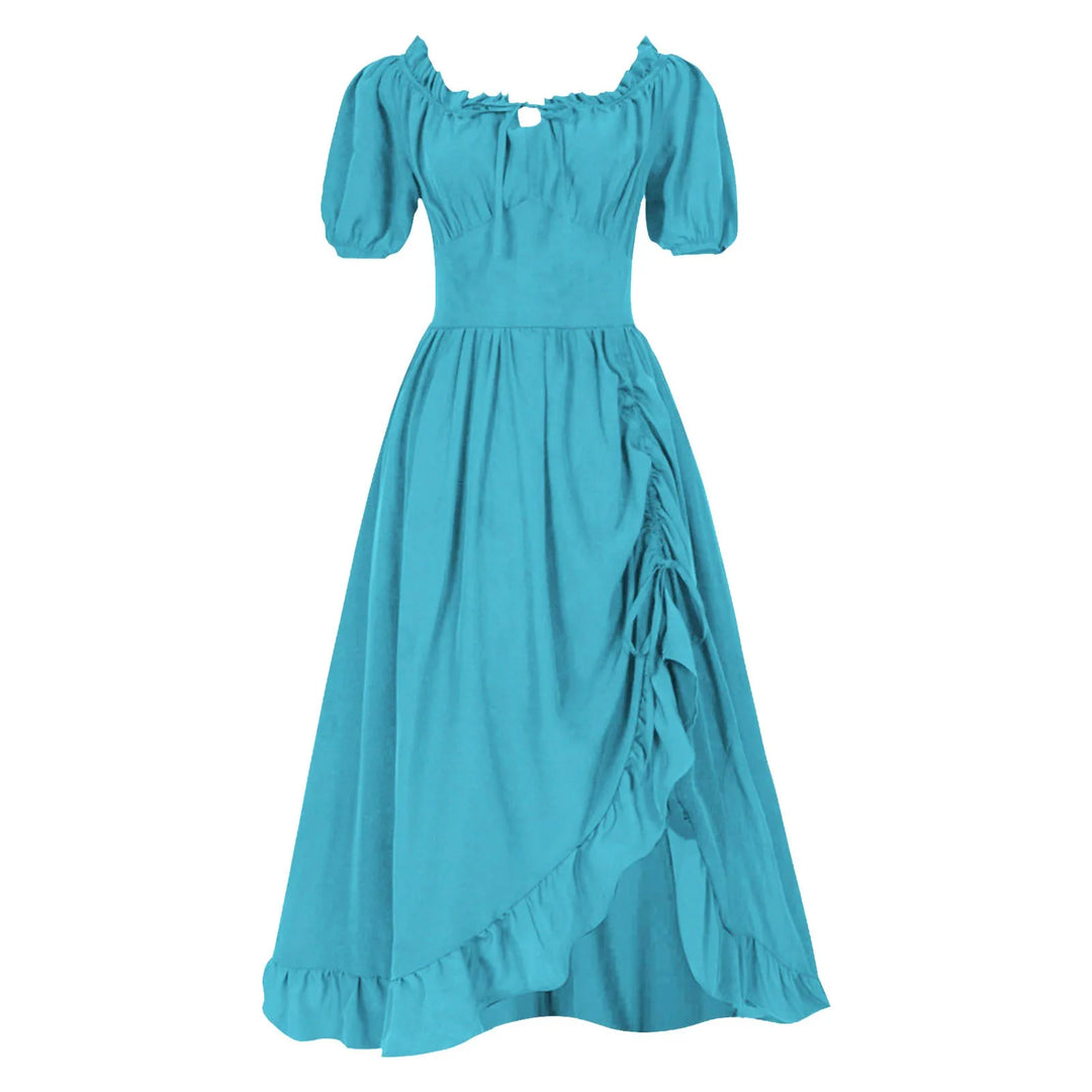 Women Elgant Party Dresses A Line Short Sleeve Square Neck Long Dresses Reteo Ruffle Drawstring Tunic Dress Medieval Costumes