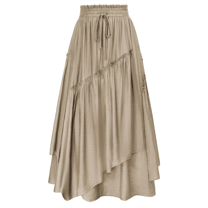 SD Women Renaissance Overlay Decorated Skirt Drawstring Waist Swing Skirt With Open Side Seam Pockets