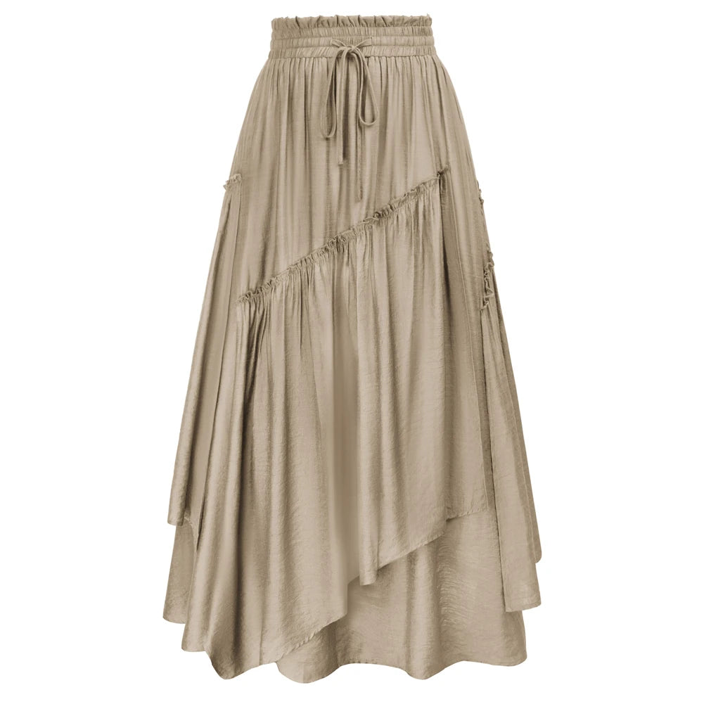SD Women Renaissance Overlay Decorated Skirt Drawstring Waist Swing Skirt With Open Side Seam Pockets