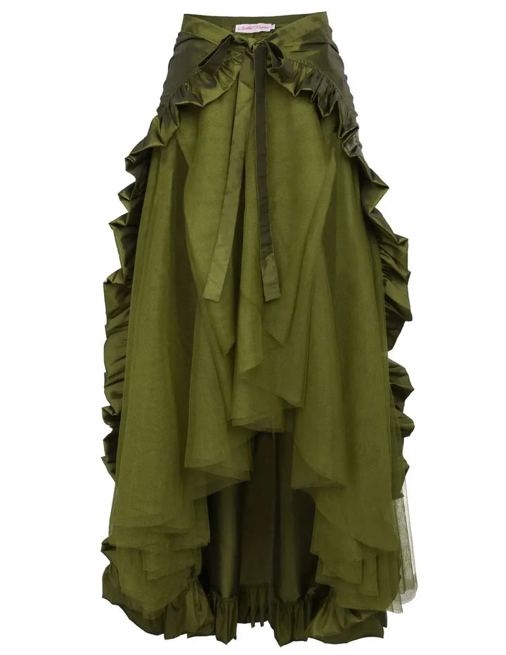 Women Gothic Steampunk Pirate Maxi Skirts Retro Renaissance Victorian Ruffled Hem A-Line Skirts Medieval Party Halloween Costume