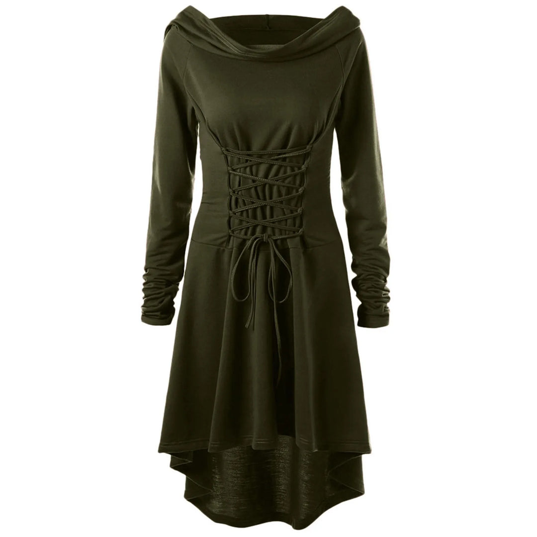 Medieval Women Archer Costume Long Sleeve Hooded Pixie Cosplay Dress Renaissance Femal Hunter Larp Robe Bandage Plus size s-4XL