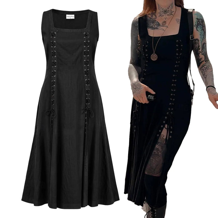 Medieval Viking Apron Overdress With Laced Classic Sleeveless Celtic Split Dresses Victorian Pirate Cosplay Renaissance Skirt