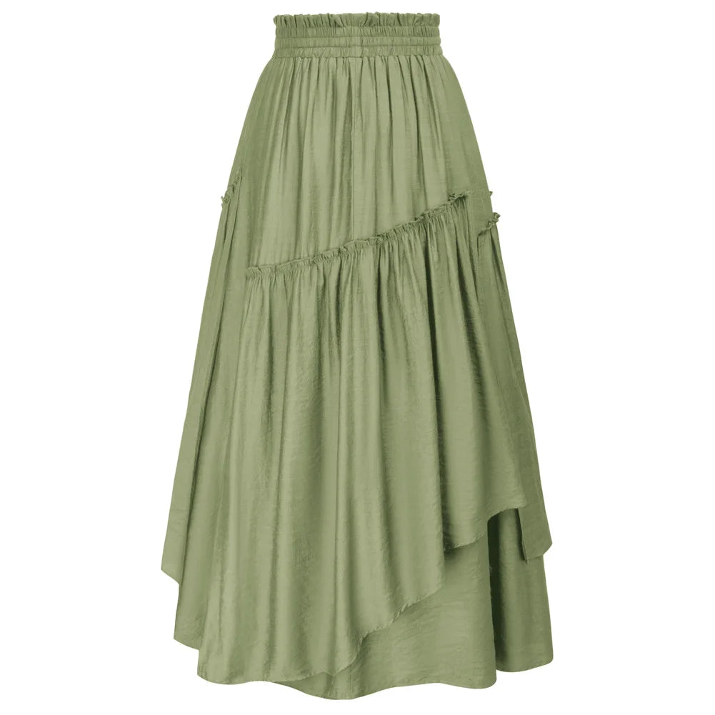 SD Women Renaissance Overlay Decorated Skirt Drawstring Waist Swing Skirt With Open Side Seam Pockets