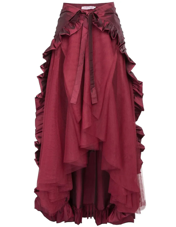 Women Gothic Steampunk Pirate Maxi Skirts Retro Renaissance Victorian Ruffled Hem A-Line Skirts Medieval Party Halloween Costume