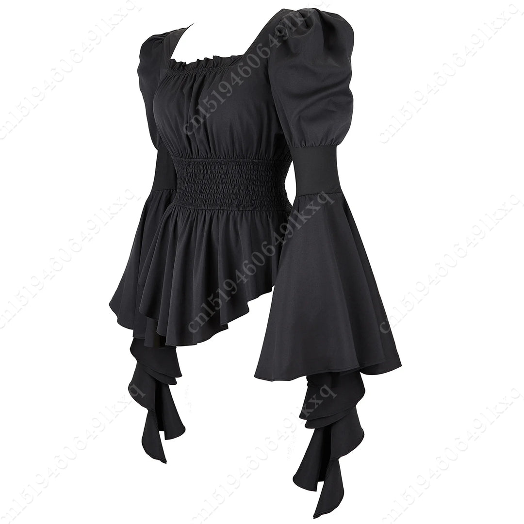 Medieval blouse women Long Sleeves Steampunk Pirate blouse Victorian Girls Gothic Costume Retro Shirt Black