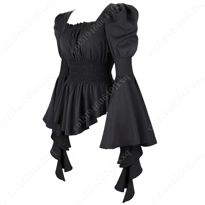 Medieval blouse women Long Sleeves Steampunk Pirate blouse Victorian Girls Gothic Costume Retro Shirt Black
