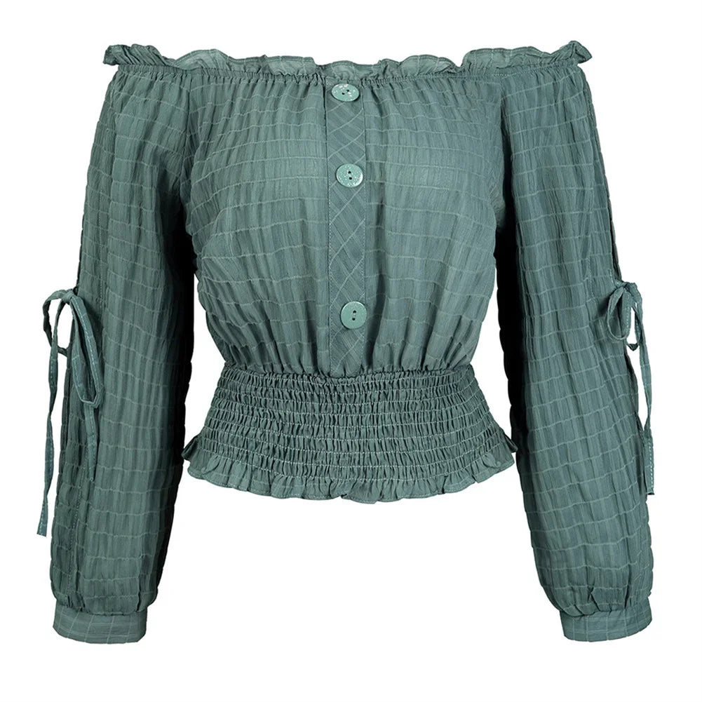 Womens Medieval Blouse Vintage Off Shoulder Shirts Half Sleeve Shirt Medieval Boho Blouses Pirate Crop Top Carnival Party Outfit