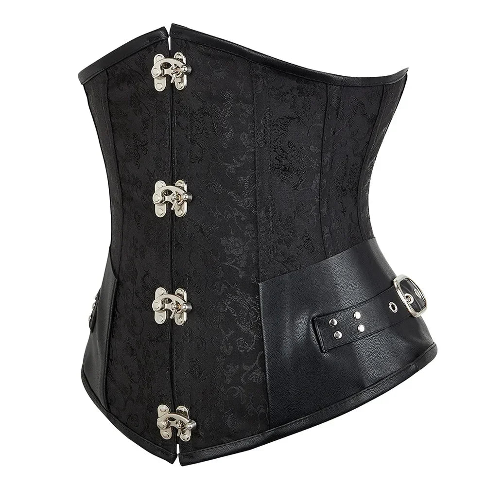 Corset Underbust Top Leather Lingerie Sexy Plus Size Gothic Punk Costume Pirate Basques Halloween Renaissance black Brown