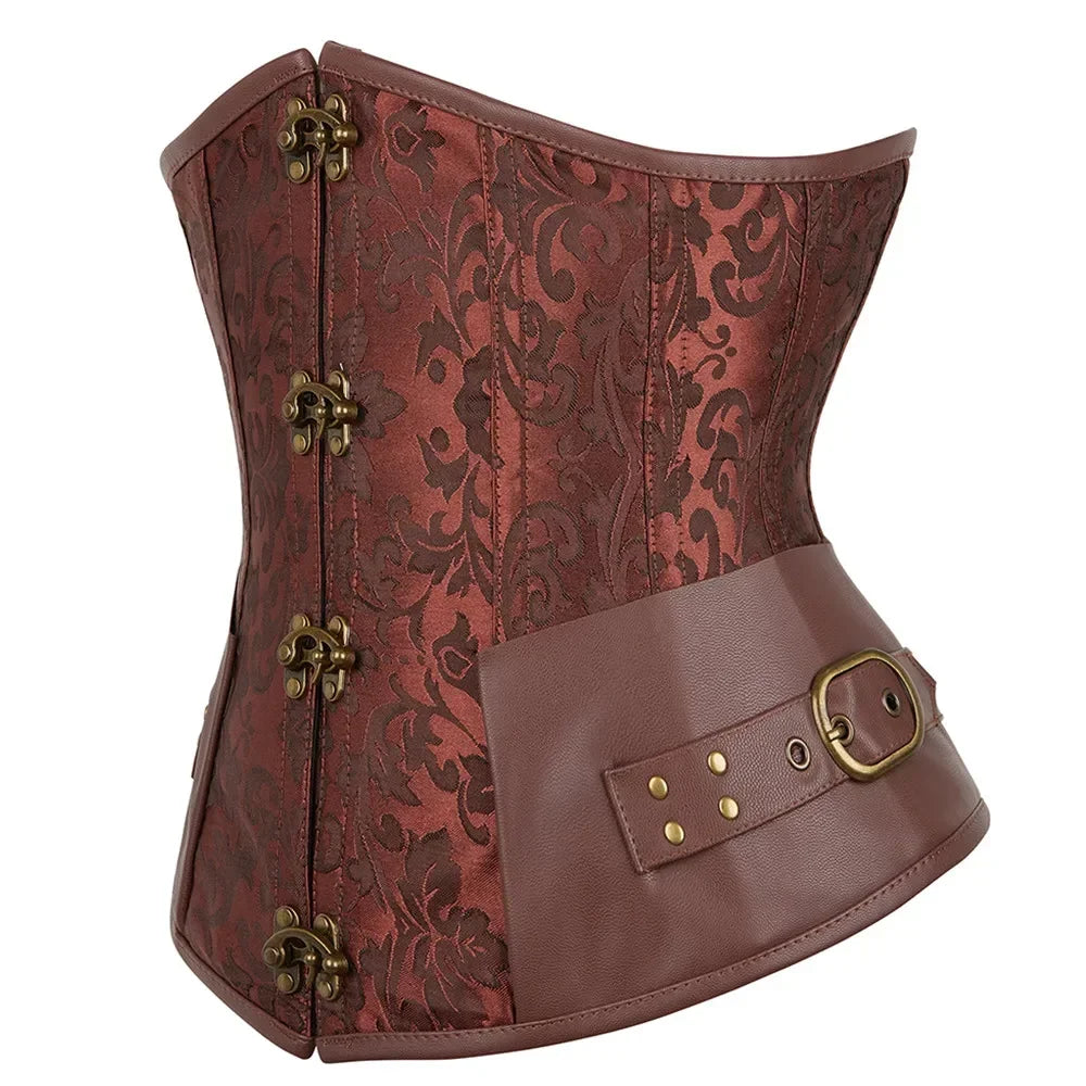 Corset Underbust Top Leather Lingerie Sexy Plus Size Gothic Punk Costume Pirate Basques Halloween Renaissance black Brown