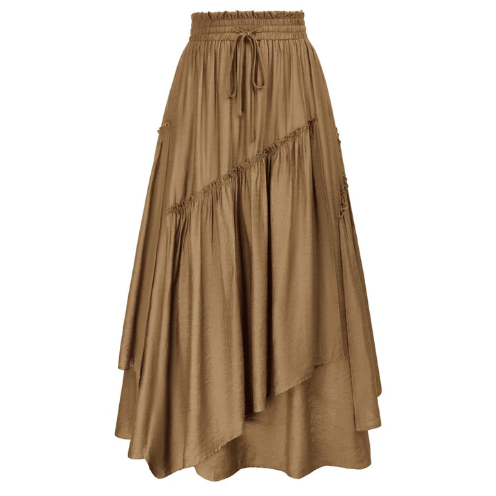 SD Women Renaissance Overlay Decorated Skirt Drawstring Waist Swing Skirt With Open Side Seam Pockets