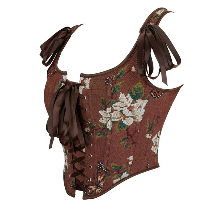 Retro Renaissance Women Clothing Going Out Cropped Top Lace Up Boned Floral Print Vest Tank Women Corset Plus Size