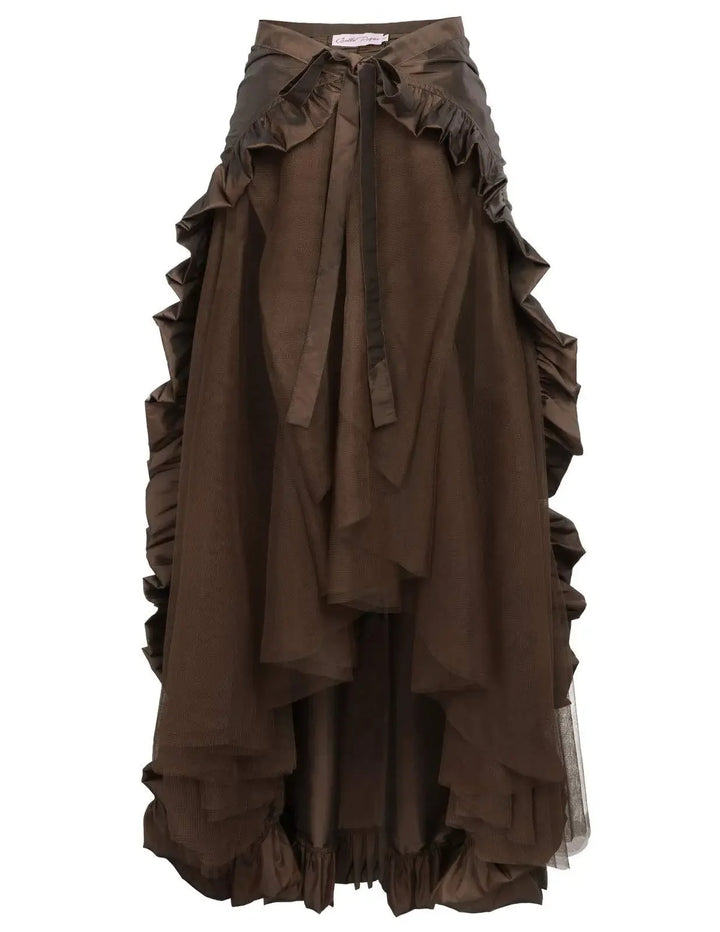 Women Gothic Steampunk Pirate Maxi Skirts Retro Renaissance Victorian Ruffled Hem A-Line Skirts Medieval Party Halloween Costume