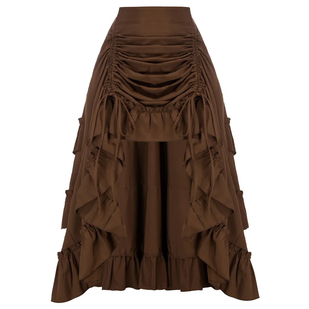 Women Skirts Vintage Renaissance Length Adjustable Skirt Elastic-Waist Ruffled Maxi Skirt Steampunk Gothic Halloween Costume
