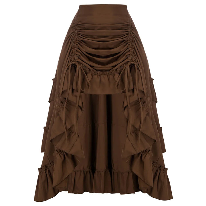 Women Skirts Vintage Renaissance Length Adjustable Skirt Elastic-Waist Ruffled Maxi Skirt Steampunk Gothic Halloween Costume