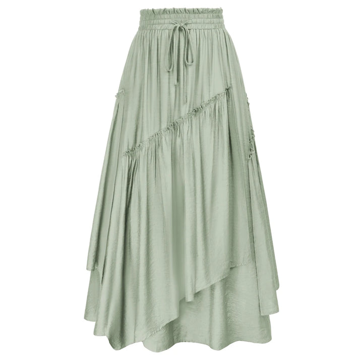SD Women Renaissance Overlay Decorated Skirt Drawstring Waist Swing Skirt With Open Side Seam Pockets