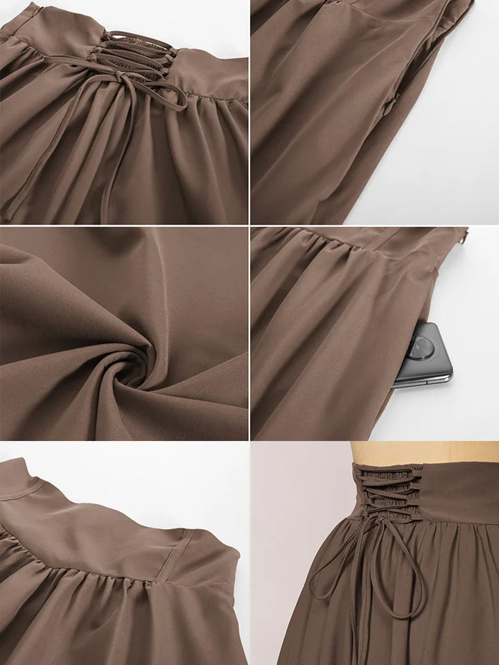 Brown Vintage High Waist Swing Maxi Skirt