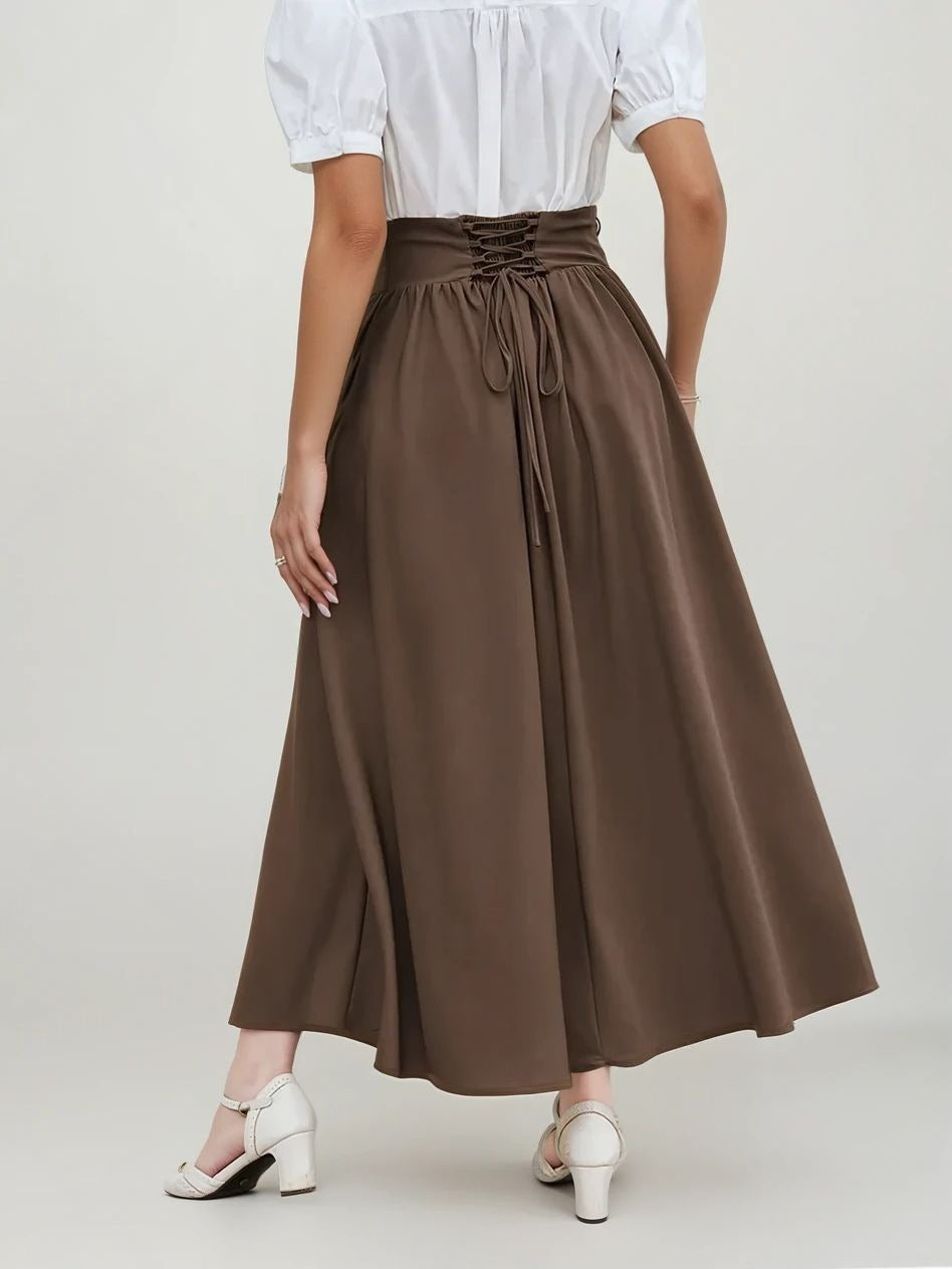Brown Vintage High Waist Swing Maxi Skirt